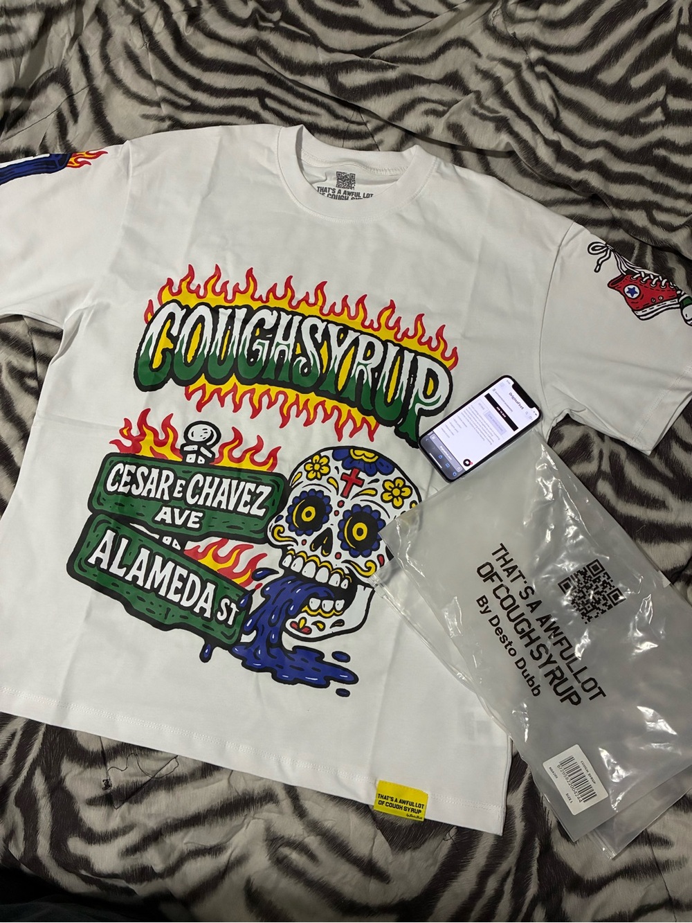 Coughsyrup White Graphic Kids Tee - Bold Skull & Street Signs